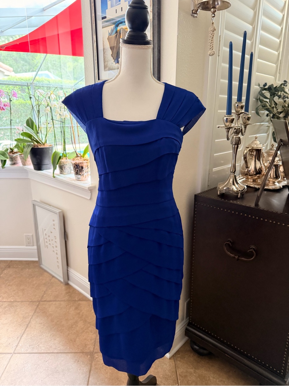 Adrianna Papell Cobalt Blue Tiered Midi Dress